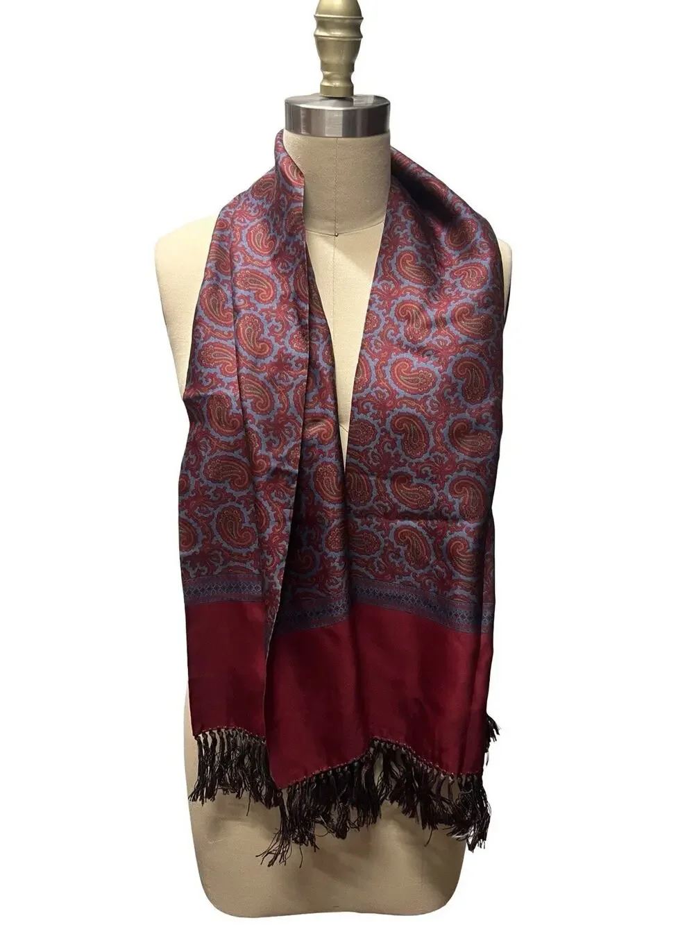 Liberty of London Silk Scarf Blue Burgundy Paisley Floral Made England 11